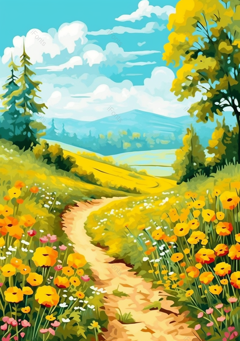 春意盎然春天大自然春分花丛黄花草地漫山遍野田园风景,插画/手绘图,插画/手绘图库,插画/手绘图下载,插画/手绘